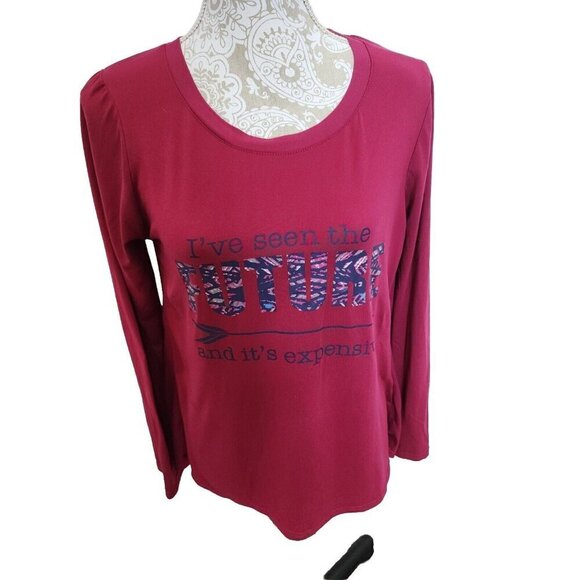 Steve Madden Top Wine Long Sleeve T-shirt I Have Seen The Future Women's Medium - Picture 1 of 8